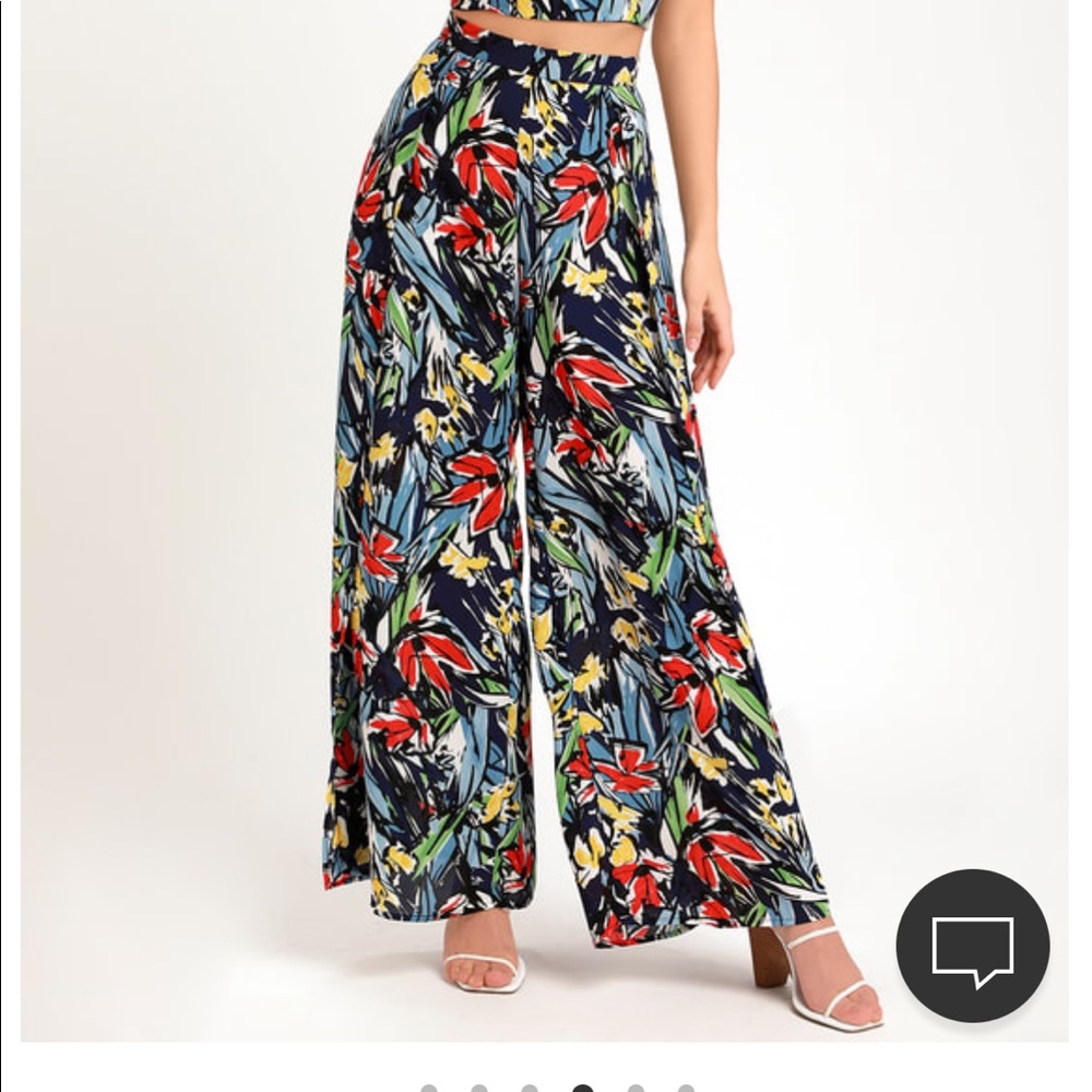 Lulus Pauma Navy Blue Print Wide-Leg Pants
